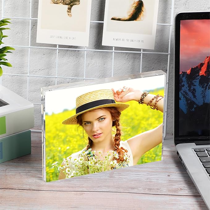 5 Pack 6 x 8 Inches Acrylic Picture Frame Desktop Frameless Photo Frame Double Sided Transparent Acrylic Frame Clear Horizontal Magnetic Frame for Desk Desktop Display Pictures Holder