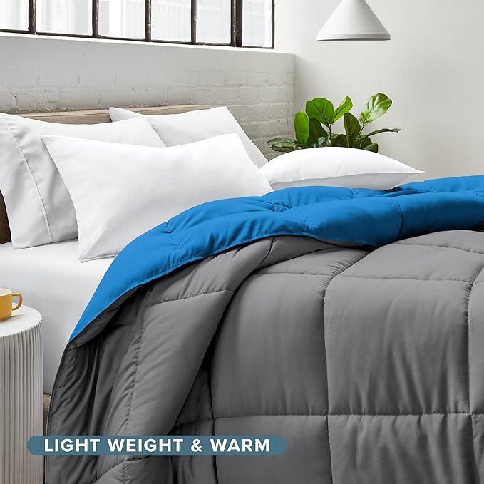 Bare Home Queen Comforter - Reversible Colors - Goose Down Alternative - Ultra-Soft - Premium 1800 Series - All Season Warmth - Bedding Comforter (Queen, Grey/Medium Blue)