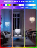 Star Vision Feather Lamp with Smart Light Bulb, Bluetooth Speaker & APP Control, Dimmable RGB LED Light, Acrylic Crystal Droplets, 15.7inches, White