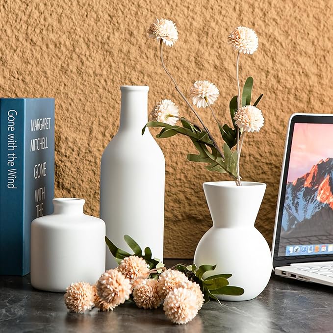 Ceramic Flower Vase, Small Vase for Centerpieces, Modern Vases for Home Decor- 3 Pcs