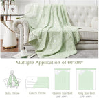 jinchan Boho 100% Cotton Blanket Muslin Lightweight Twin Size Throw Blanket Reversible for Couch Soft Cozy All Season 3-Layer Throw Coverlet Blanket for Bedroom Living Room Decor Green 60x80 Inches