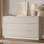 Beige 7 Drawer Dresser for Bedroom, Modern Fluted Dresser with Gold Metal Handles, Wide Chest of Drawers for Bedroom,Living Room, Entryway, Hallway, 55.9" L x 15.7" D x 31.4" H