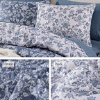 King Comforter Set -7 Pieces Floral Oxford Blue Comforter Set for All Seasons, Bed in a Bag King with Botanical Flowers Comforter, Sheets, Pillowcases & Shams