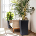 22.5" Tall Planters Set of 2, Outdoor＆Indoor Black Planter Pots, High Front Porch Planter Pots with Drainage Holes＆Water Level Monitor＆Inner Bucket, Automatic Watering, Black