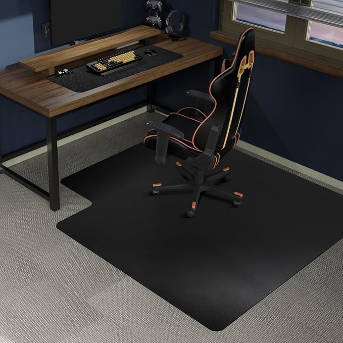 SALLOUS Office Chair Mat for Carpet, 48in x 36in Heavy Duty, Gaming Chair Mat with Grips, Rolling Desk Chair Floor Mat for Home Office (Black, Extended Lip)