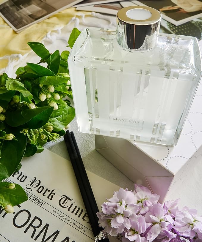 M&SENSE Jasmine & Vanilla Reed Diffuser Set - 7.04 oz Scented Diffusers for Home, Fragrance Oil Aroma with Sticks, Shelf Decor Housewarming Gifts for Bedroom Bathroom