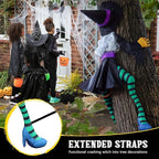 POPGIFTU 63" Crashing Witch Halloween Decoration – Flying Witch on Broom Into Tree Outdoor Yard Prop for Porch, Lawn, Garden, Pillars, Door, or Haunted House Decor