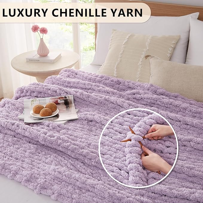 L'AGRATY Chunky Knit Blanket Throw - Soft Chenille Yarn Throw Blanket 60x80: Handmade Thick Cable Knit Crochet Blanket - Large Knit Blanket Chunky Rope Knot Throw Blanket for Couch Sofa Bed Home Decor