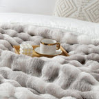 Touchat Luxury 1000GSM Faux Rabbit Fur Throw Blanket, Super Heavy Warm Cozy Grey Blankets for Couch Bed Sofa, Ruched Plush Fuzzy Elegant Soft Reversible Mink Blanket for Living Room Bedroom