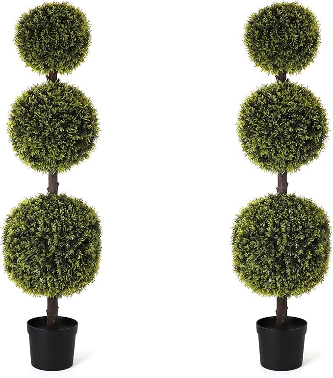 Bornbridge Artificial Yellow Cypress Topiary Ball Tree - Yellow Cypress 4' Ball Tree - Indoor/Outdoor Topiary Trees - Artificial Outdoor Plants - Lifelike Plant (1 Pack)