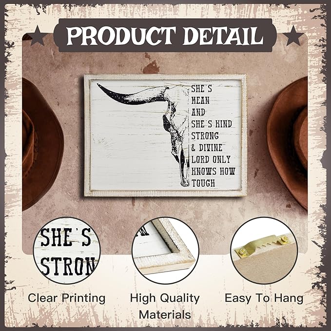 Putuo Decor Bohemian Western Wall Decor, Artistic Cowboy Prints, Square Wall Pediments for Living Room and Hallway (Cow Skull Head)