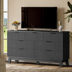 Fluted Dresser with 7 Drawers, 58" Wide Wood Chest of Drawers with Metal Handle, Wooden Dresser TV Stand, Modern Closet Clothes Storage Organizer for Bedroom, Living Room, Hallway, Solid Black