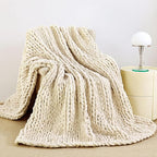 Admitrack Chunky Knit Blanket Throw, 100% Hand Knit Chenille Throw Blanket for Sofa & Home Decor, Soft and Cozy Knitted Throw Blankets (Ivory, 60""x80""), XNR09