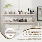 48 Inch Floating Shelves, 3D Textured Wood Grain, 48"x9.25"x1.5" Inch Deep Floating Shelves for Wall, Wooden Shelves for Bathroom, Bedroom, Living Room, Washed White