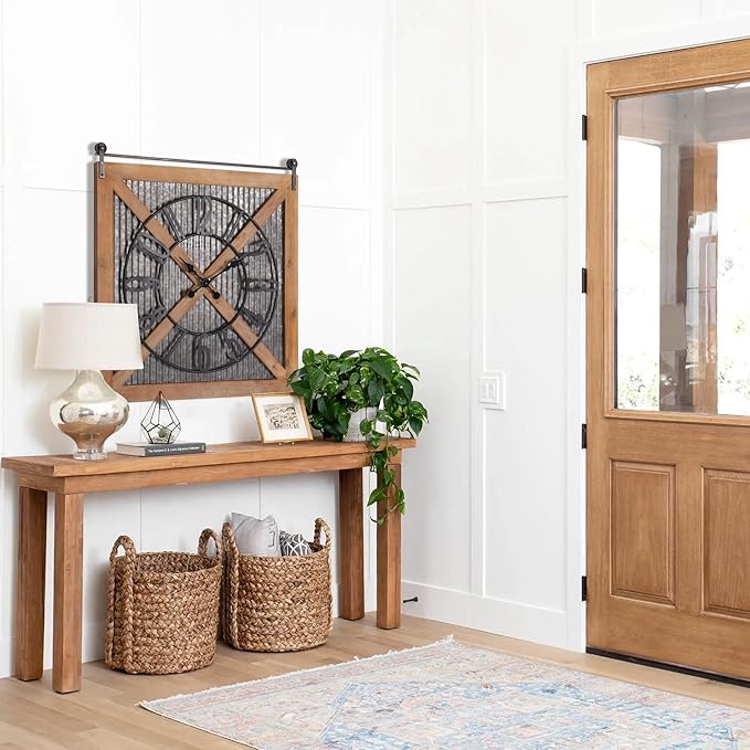 Oakrain Rustic Large Wall Clock, Classic Vintage Hanging Clock, Silent Non-Ticking Square Wall Clock for Living Room Bedroom Office, Numeral, Brown, 27''x29''