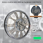 HOIBAI Large Wall Clock, Wall Clocks for Living Room Decor 36 Inch Farmhouse Vintage Rustic Kitchen Wall Decor Vintage Roman Oversized Wall Clock for Home Bedroom House, Moving Gears Clock