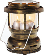 3-Wick Emergency Candle Lantern for Power Outages [18H+ Burning Time] Vintage Decorative Candle Lantern for Real Candles, Outdoor Portable Camping Survival Lighting [7.1"*5.7" - Vintage Brass]
