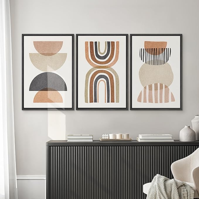 SIGNWIN Framed Canvas Print Wall Art Set Geometric Rainbow Semi-Circle Collage Abstract Shapes Illustrations Modern Art Contemporary Minimal Ultra for Living Room, Bedroom, Office - 24"x36"x3 Black