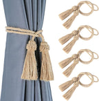 Fenghuangwu Curtain Tiebacks Handmade Decorative Curtain Holdbacks Rope with Tassel (Jute, 4P)