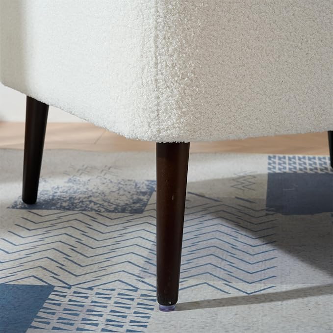 Accent Chair, Comfy Upholstered Living Room Chairs with High Tufted Backrest and Pillow, Wingback Reading Chair with Solid Wood Legs for Bedroom/Office,Teddy Fabric, White