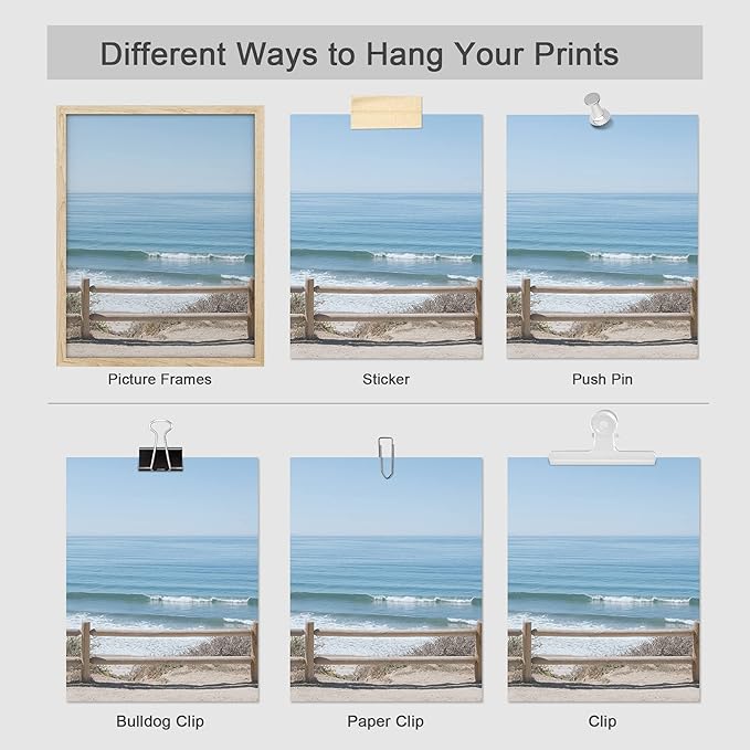 SIGNWIN Poster Bathroom Decor, Wall Art Room Decor Multicolor for Living Room, Bedroom, Office White Aerial View Blue Ocean Wave Beach Shore Nature Wilderness Realism Decorative Landscape - 12"x16"x4