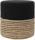 REDEARTH · Cylindrical Pouf Ottoman - Braided Pouffe Accent Sitting Round Footrest for Living Room, Bedroom, Nursery, kidsroom, Patio ; 70% Cotton 30% Jute, Set of 2 (14.5x14.5x16; Black Natural)