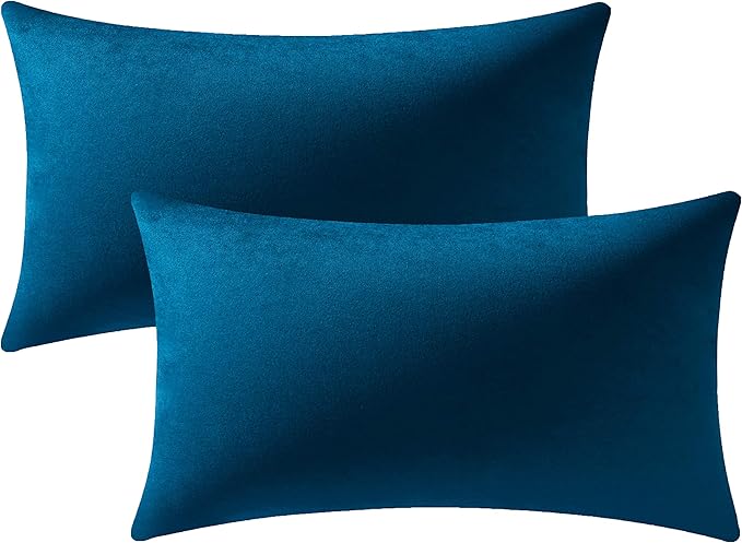 Midnight Blue Throw Pillow Covers 2 Pack 12 x20 Inch Cozy Soft Velvet Rectangular Decorative Pillow Cases, Lumbar Toss Pillow Shams, Euro Cushion Covers for Farmhouse, Couch, Sofa, Bed