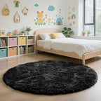 Black Fluffy Round Area Rugs for Bedroom,4'X4'Shag Circle Area Rugs for Living Room,Non Slip Fuzzy Plush Rug for Kids Boys Girls Room and Dorm Home Decor Rug