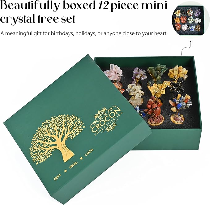 Crocon 12 Crystal Tree of Life Return Gifts Birthday Gifts for Women Chakra Healing Crystals & Stones for Positive Energy Good Luck Home and Office Decor Party Favor Gift for Mom & Dad Housewarming