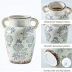 Enra Vintage vase with Handle,9.4 inch Blue and White Ceramic Decorative Flower vase, Chinoiserie Floral Vase,Large Rustic Vases for Home Decors, Living Room, Bookshelf, Office