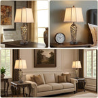 27" Set of 2 Farmhouse Table Lamps for Living Room with USB A+C Ports, Vintage Nightstand Bedroom Lamp and Nightlight, Hollow Out Resin Desk Lamps, 2 Bulbs Include