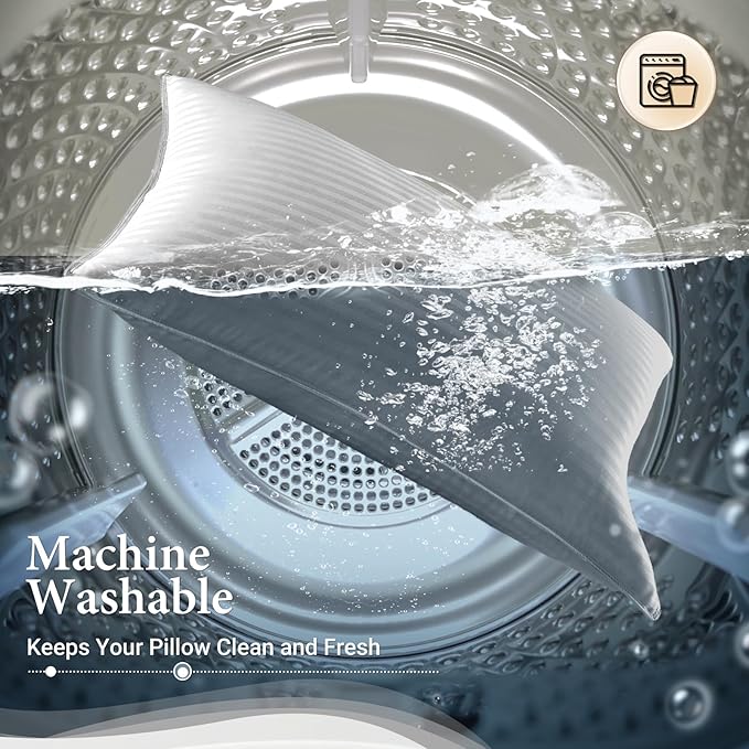 Basic Beyond Pillows Queen Size Set of 2 - Down Alternative Pillows for Sleeping, Soft Queen Pillows Set of 2 for Back, Stomach or Side Sleepers, Silver, 20x28 Inches