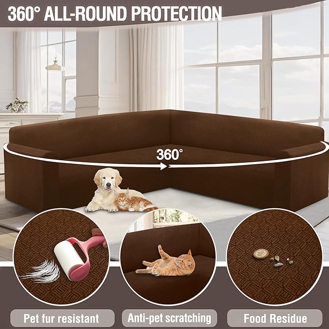 HDCAXKJ Sectional Couch Cover L Shape Stretch Sofa Covers Washable Jacquard Corner Couch Slipcover Non Slip Sectional Slip Cover U Shaped Furniture Protector for Pets Dogs (Dark Coffee, X-Large)