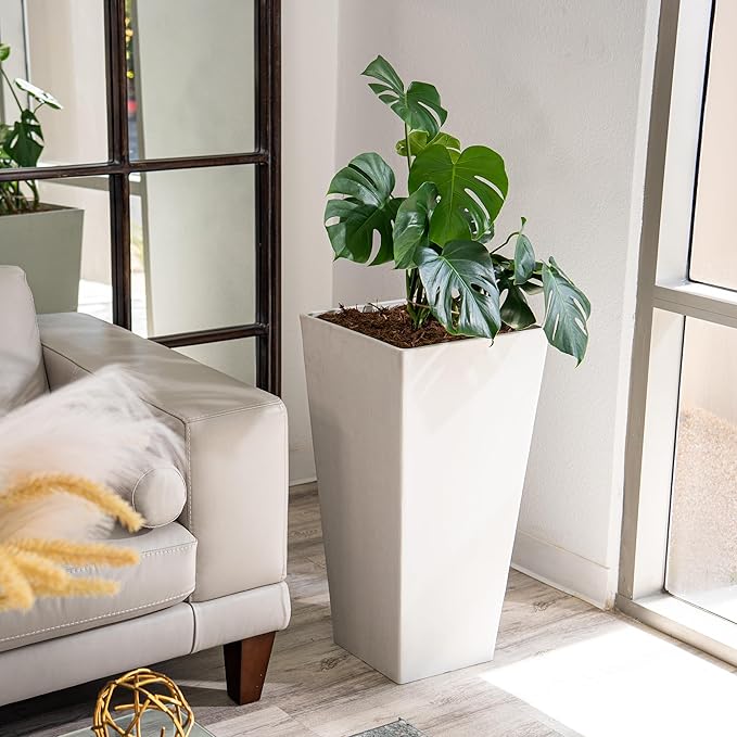 XBrand Modern 28-Inch Square Planter, Modern Tapered Planter Perfect for Indoor & Outdoor, Patio Décor, Set of 2