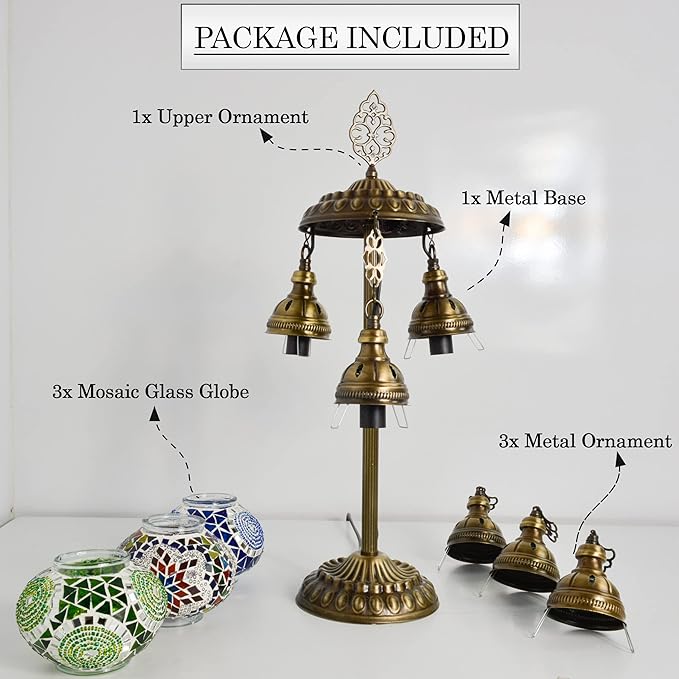 Mozaist Turkish Mosaic Lamp with Bulb – Anatolian Star 3 Globe Table Light