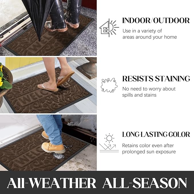 Yimobra Welcome Mat Outdoor, 29.5x17 Waterproof Front Door Mat Outside Entrance, All-Weather Non Slip Front Doormat, Low-Profile Entryway Mats Indoor, Porch and Patio, Coffee