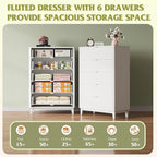 WLIVE Fluted Dresser for Bedroom with 5 Drawers, 46.26" Tall Wood Dresser with Golden Metal Handles, Mid Century Modern Chest of Drawers for Living Room, Hallway, Closet, Solid White