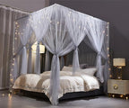VETHIN 4 Corners Post Princess Bed Canopy Curtain Double Layer Cozy Drape Netting 4 Opening Mosquito Net for Girls & Adults Bedroom Decoration Accessories (Double Gray, 53" W*78" L*82"*H/(Full))