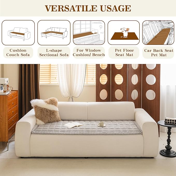 MYSKY HOME Couch Covers for 3 Cushion Sofa Pet Friendly, Couch Cover for Dogs, Sofa Covers for Pets Washable, Soft Non-Slip Sofa Slipcovers Furniture Protector Covers, Light Grey, 27.6" x 70.9"