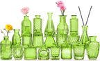 Green Glass Bud Vase Set,20Pcs Small Glass Vase for Flowers, Clear Bud Set in Bulk,Mini Single Vintage Style for Centerpiece for Rustic Wedding Decorations Home Table Flower Décor