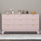 Fluted 9 Drawer Dresser, 57.1" Wide Modern Boho Chest of Drawers, Wooden Storage Dresser TV Stand for Bedroom, Living Room, Closet, Hallway, Curved Profile Design