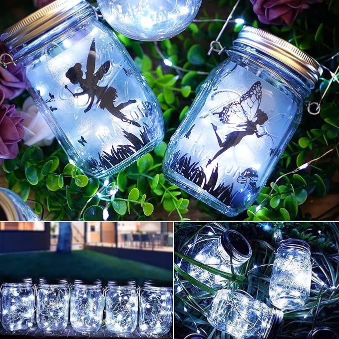 ZNYCYE Mason Jar Solar Lights for Outside, 12 Pack 30LED Fairy Lights Mason Jar Solar Lids Outdoor Waterproof String Lights with Hangers(NO Jars) for Patio Garden Yard Lawn Decoration - Cool White