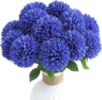 Floroom 12pcs Royal Blue Faux Silk Mums Artificial Flowers Bulk Fake Chrysanthemums with Stems for DIY Wedding Table Centerpieces Floral Arrangements Vase Fillers Home Decorations