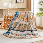 Boho Blanket, 100% Cotton Farmhouse Decorative Throw Blanket, 60"x80" Reversible Bohemian Throw Blanket, Brown All Season Muslin Breathable Woven Blankets Quilt