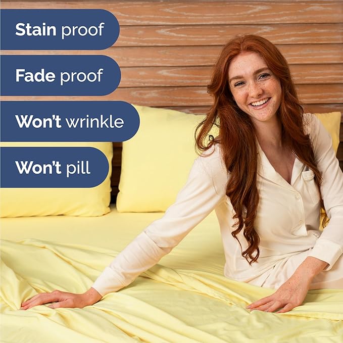 Full Sheets Set 6 Piece - Includes 4 Pillowcases - Bed Sheets Full Size - Soft Hotel Luxury Bedding - Cooling, Comfy, Fade Free & Breathable - 1 Flat, 1 Fitted & 4 Pillowcases w/ Deep Pockets - Yellow