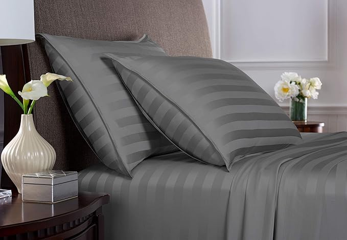 King Sheets by Pure Bamboo, Genuine 100% Organic Viscose Derived from Bamboo Bed Sheet Set, Luxuriously Soft & Cooling, Double Stitching, Lifetime Quality Promise (King, Jacquard Stone)