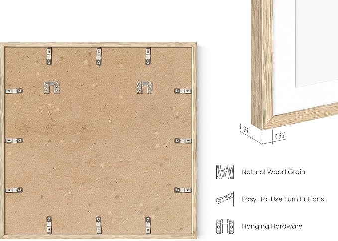 HAUS AND HUES 20x20 Square Picture Frames Set of 15 - Oak Wood Frames with Plexiglass, Beige