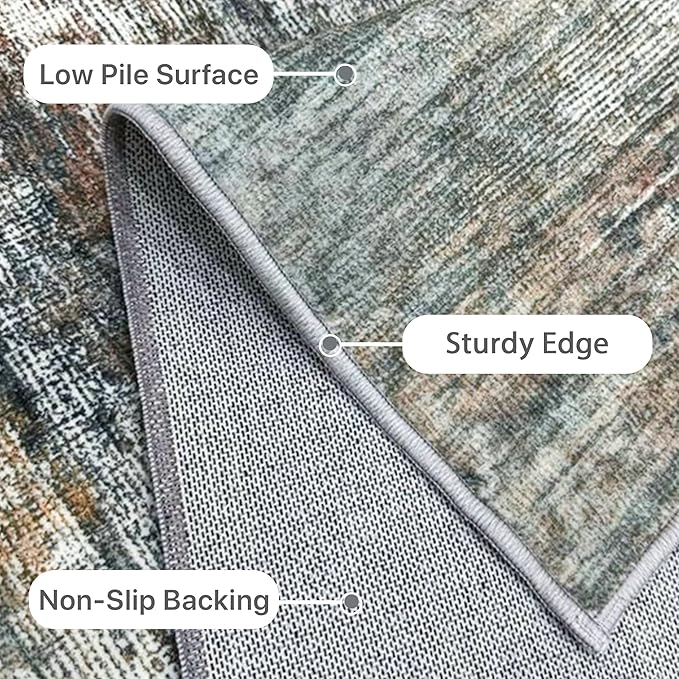Area Rugs 9x12 for Living Room Bedroom, Modern Abstract Machine Washable Rug, Large Soft Low Pile Floor Cover with Non Slip Backing for Dining Room, Ash Gray Brown