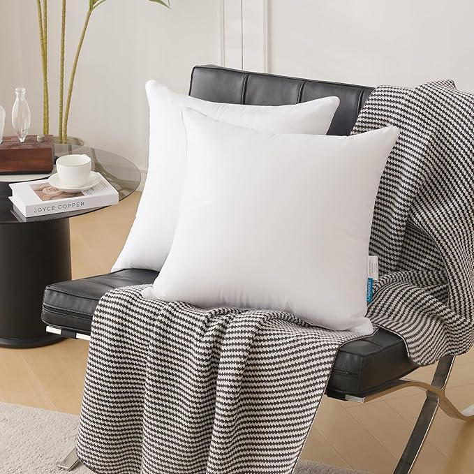 Oubonun 18"x18" Pillow Inserts (Set of 4) - 100% Cotton Cover, Square Throw Pillow Inserts for Couch, Sofa, Bed - Decorative 18 Inch White Pillow Inserts