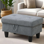 Ottoman Rectangular Storage Ottoman Bench, Flannel Footrest Stool Footstool with Lid for Living Room, Bedroom, Entryway, Dark Gray, 28.5"x19"x17.5"